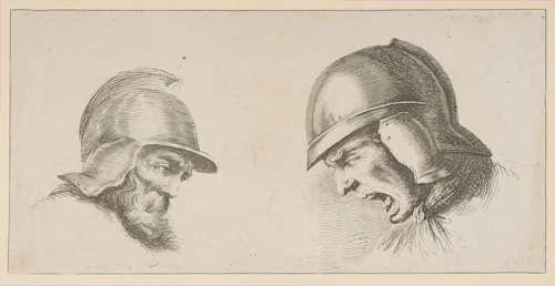 Two Heads of Old Soldiers by Stefano della Bella, print, 1641-1700