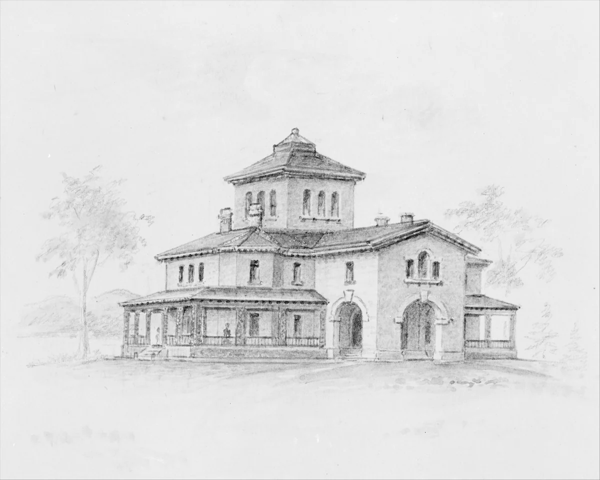 Samuel F. B. Morse House, Poughkeepsie, New York (perspective and plan) by Alexander Jackson Davis, drawing, 1851