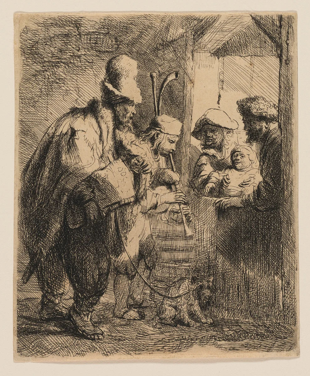The Strolling Musicians by Rembrandt van Rijn, print, 1630-1640