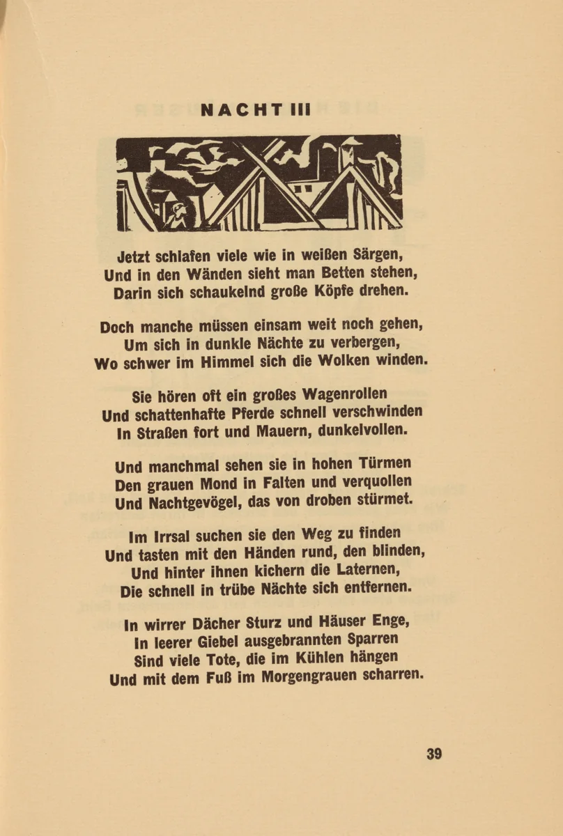 Nacht III (Night III) (headpiece, page 39) from Georg Heym: Umbra Vitae (Georg Heym: The Shadow of Life) by Ernst Ludwig Kirchner, volume, 1924