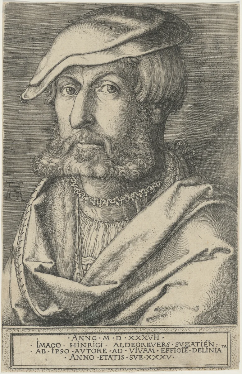 Self-Portrait by Heinrich Aldegrever, print, 1537