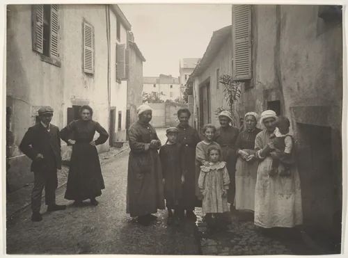 [Group of Adults and Children on a Village Street in the Auvergne] by Felix Thiollier, photograph, 1905-1914