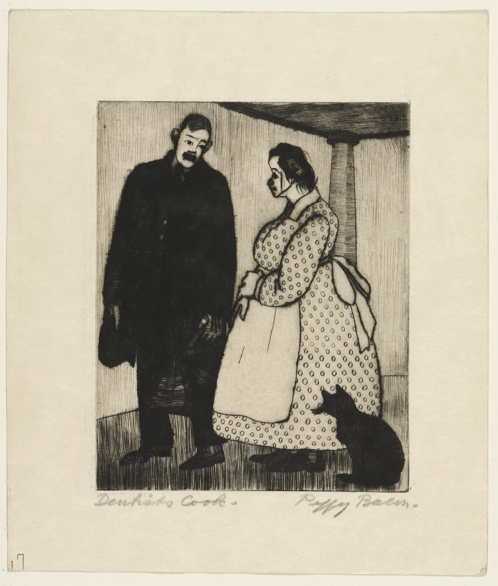 Earnestly Exhorting the Cook to Protect Isabella by Peggy Bacon, print, 1919