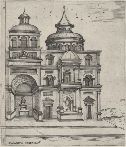 Palatium Valerianu[m], from a Series of 24 Depicting (Reconstructed) Buildings from Roman Antiquity by anonymous, print, 1530-1550