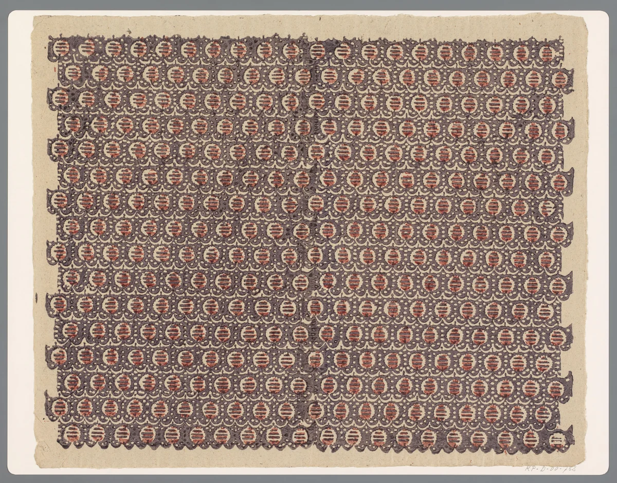 Blad met banenpatroon met uitgespaarde motieven by anonymous, print, 1750-1900