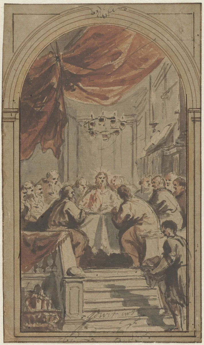 Het Heilig Avondmaal, voorgesteld in de opperzaal by Jacob de Wit, drawing, 1705-1754