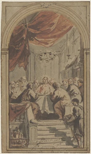 Het Heilig Avondmaal, voorgesteld in de opperzaal by Jacob de Wit, drawing, 1705-1754