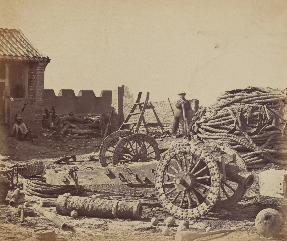 Interior of Pehtang Fort Showing the Magazine and Wooden Gun, August 1, 1860 by Felice Beato, photograph, 1860