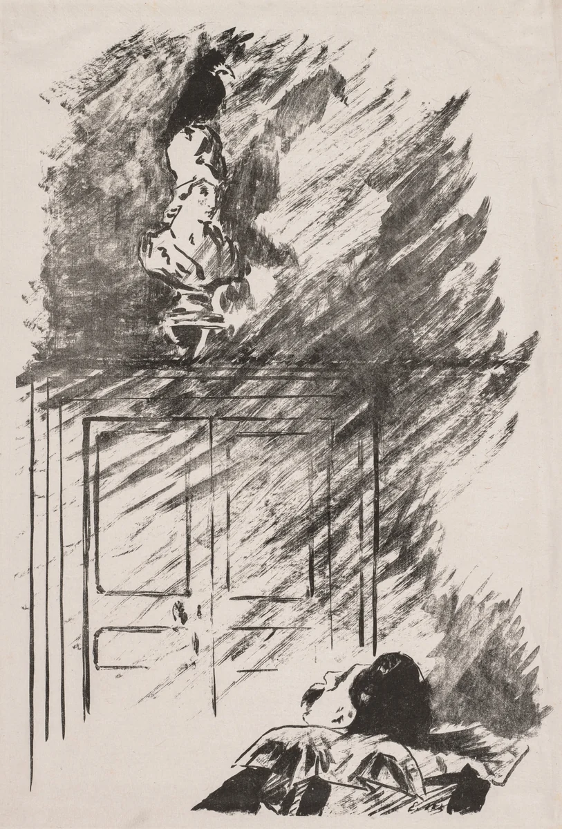Perched upon a Bust of Pallas by Edouard Manet, print, 1875