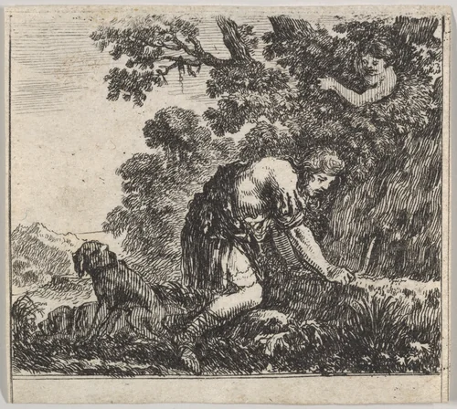 Narcissus, from "Game of Mythology" (Jeu de la Mythologie) by Stefano della Bella, print, 1644
