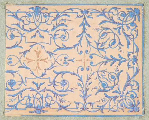 Partial design for a decorative panel painted in rinceaux by Jules-Edmond-Charles Lachaise, drawing, 1820-1897