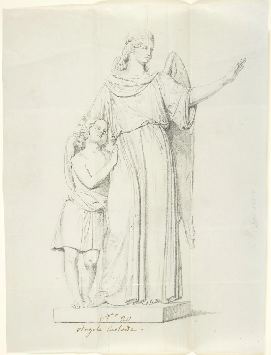 Sketch of a statue: Guardian Angel by John Gibson, drawing, 1845-1855
