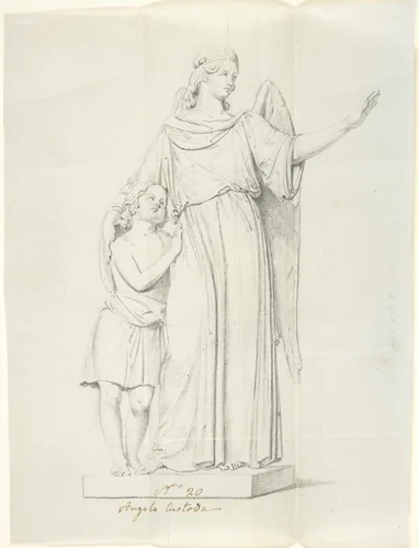 Sketch of a statue: Guardian Angel by John Gibson, drawing, 1845-1855