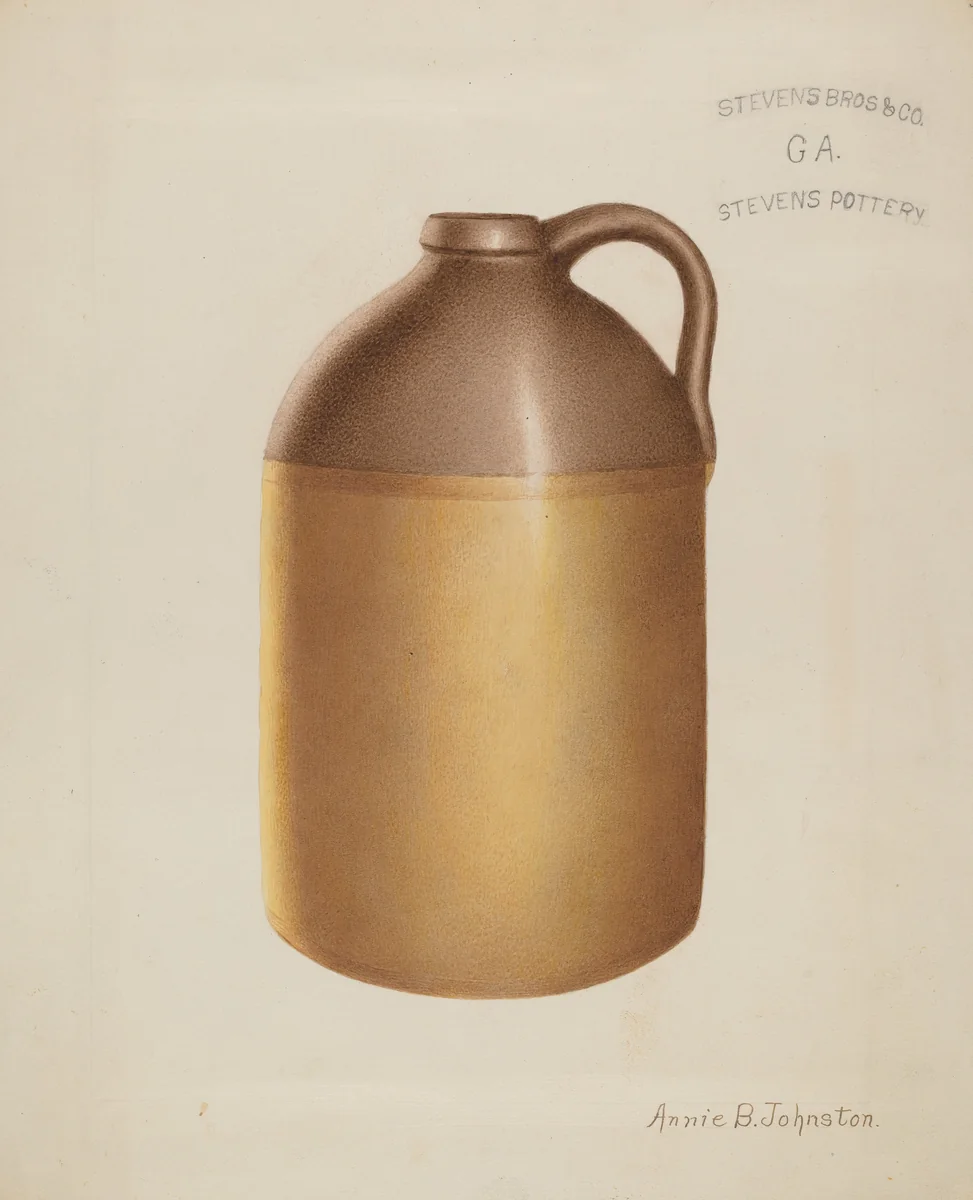 Stoneware Jug by Annie B. Johnston, index of american design, 1937