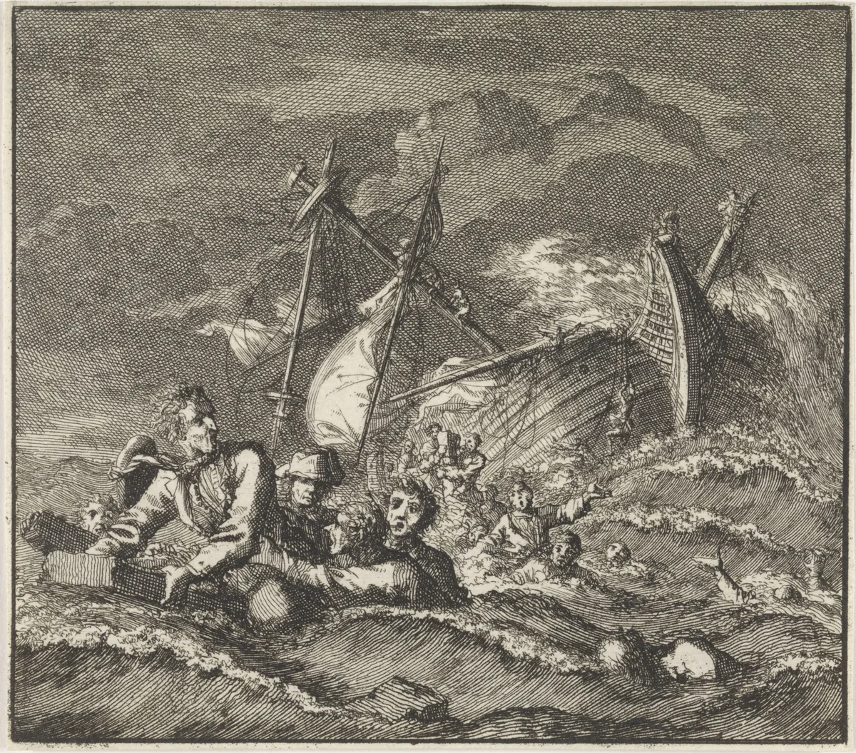 Embleem: schipbreuk by Jan Luyken, print, 1695-1705