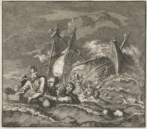 Embleem: schipbreuk by Jan Luyken, print, 1695-1705