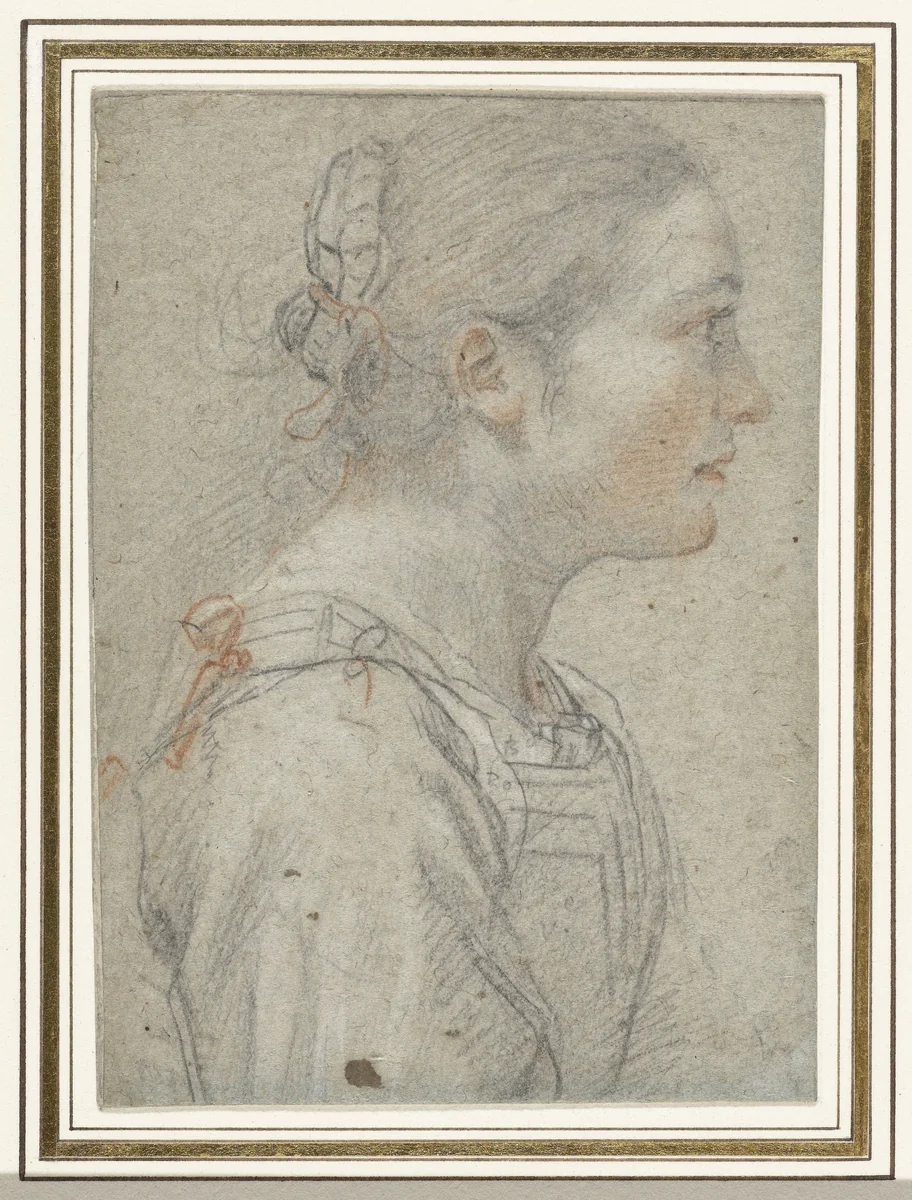 Portret van een onbekende jonge vrouw by Giovanni Mannozzi, drawing, 1620-1629