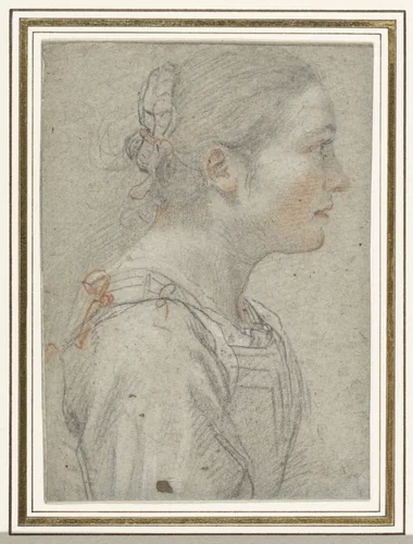 Portret van een onbekende jonge vrouw by Giovanni Mannozzi, drawing, 1620-1629