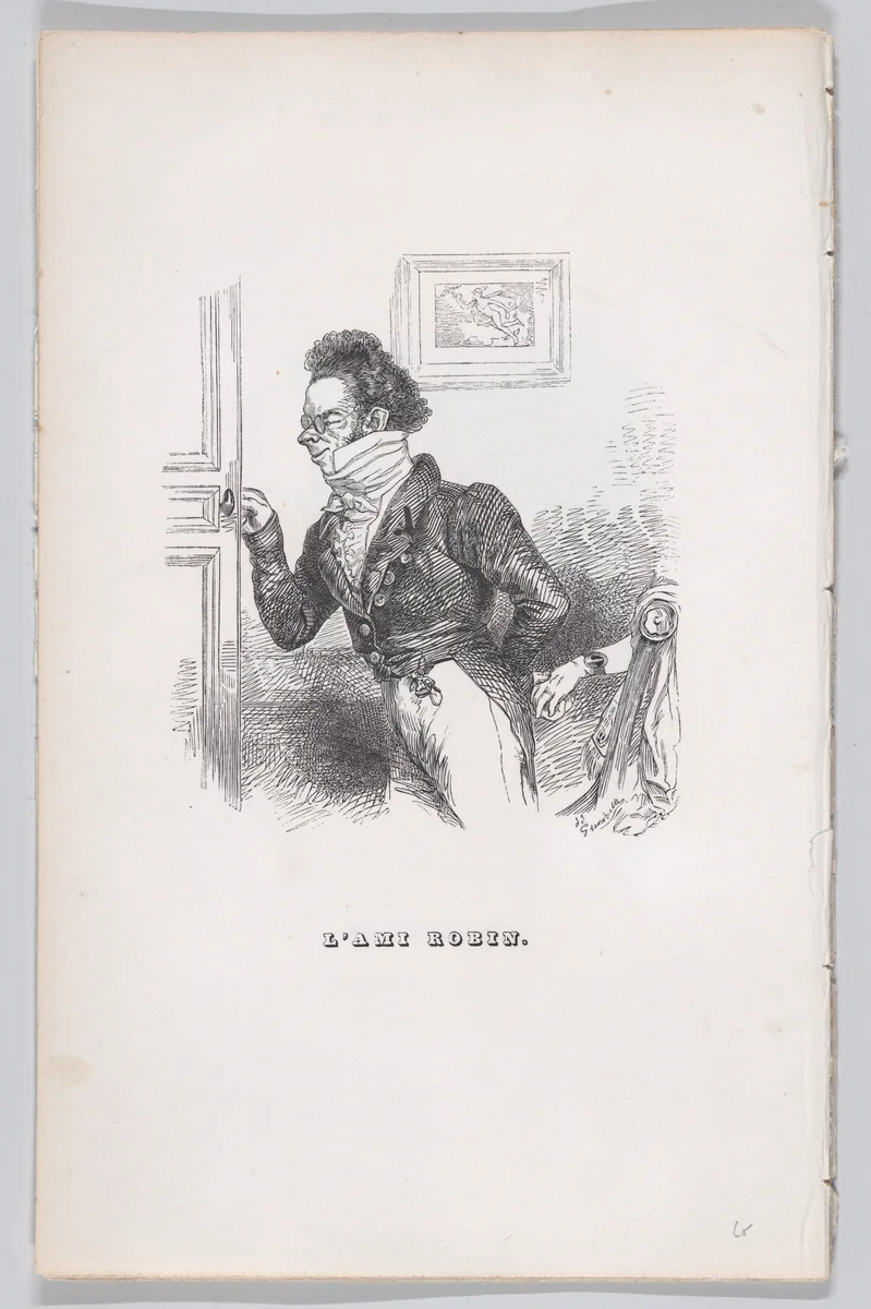 Robin, the Friend, from "The Complete Works of Béranger" by J. J. Grandville, print, 1836