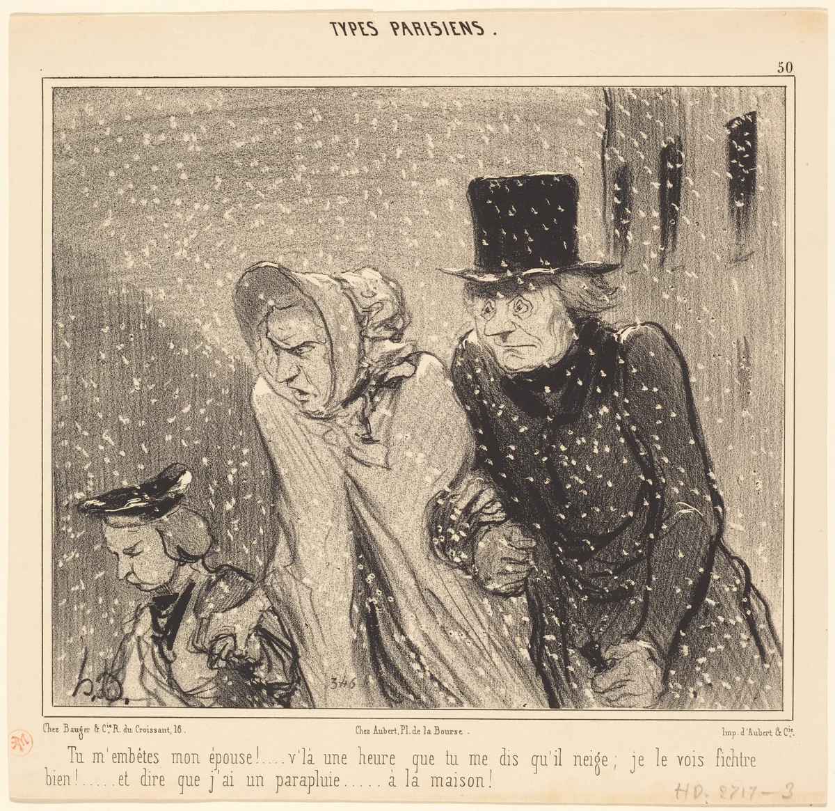 Tu m'embêtes, mon épouse!... v'la une heure... by Honoré Daumier, print, 1843