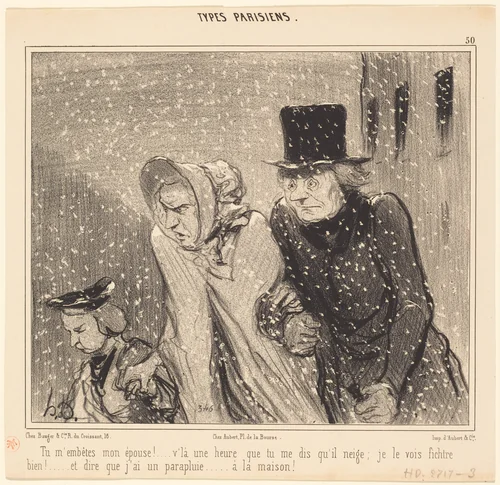 Tu m'embêtes, mon épouse!... v'la une heure... by Honoré Daumier, print, 1843