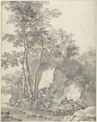 Groep berken bij een bergstroom by Jan Both, drawing, 1628-1652