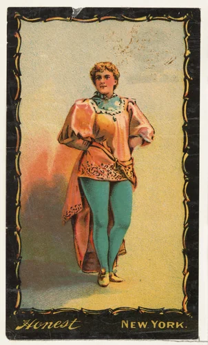 Full-length portrait of actress wearing draped costume, from the Transparencies series (N137) issued by W. Duke, Sons & Co. to promote Honest Long Cut Tobacco by W. Duke, Sons & Co., print, 1884-1890
