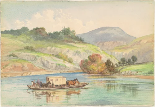 Crossing the James River by British 19th Century, drawing, 1878