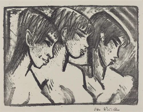 Three Girls in Profile (Drei Madchen im Profile) by Otto Mueller, print, 1921