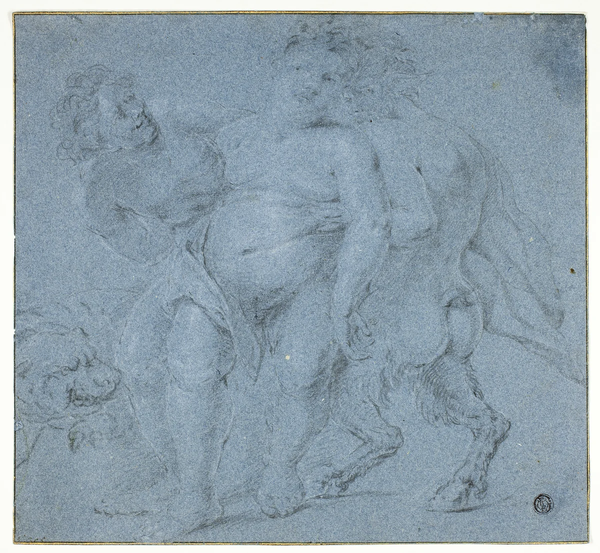 Silenus Supported by Two Satyrs by Peter Paul Rubens, drawing, 1600-1799