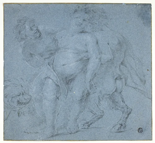 Silenus Supported by Two Satyrs by Peter Paul Rubens, drawing, 1600-1799