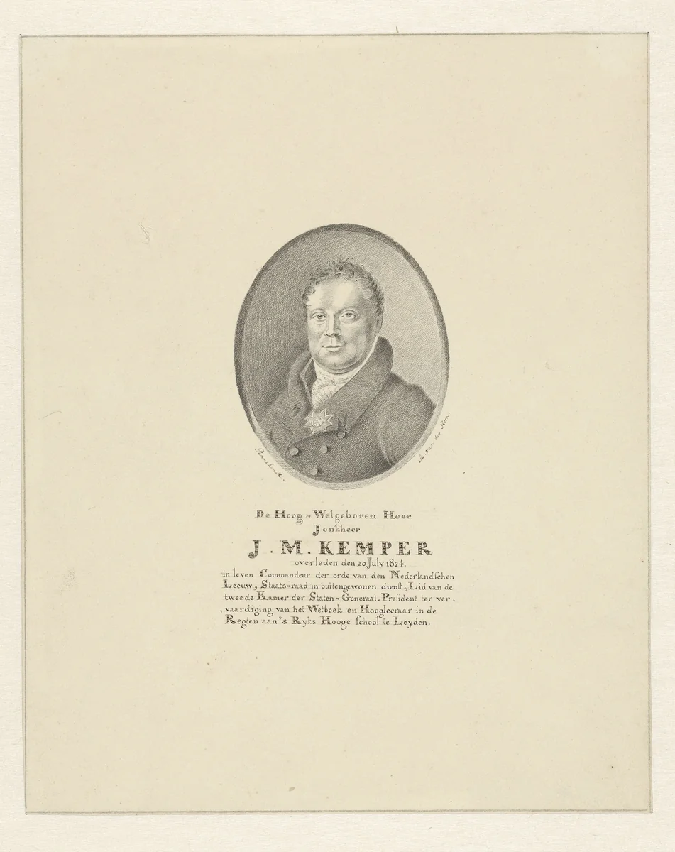 Portret van jonkheer J.M. Kemper by Abram van der Horn, drawing, 1792-1867