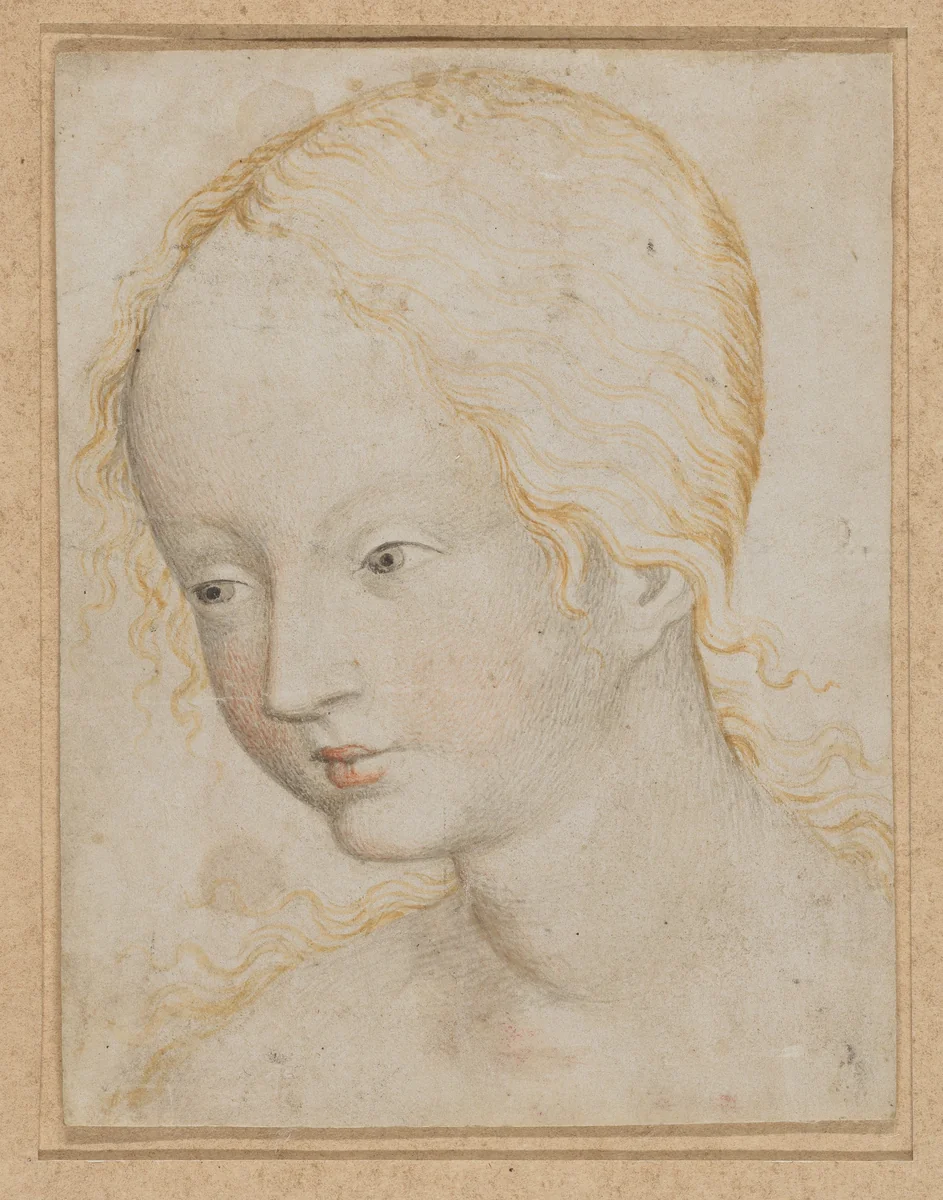 Head of a Woman by anonymous, drawing, 1400-1415