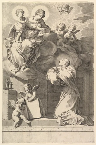 Saint Bernard Kneeling before the Virgin and Child by Claude Mellan, print, 1640