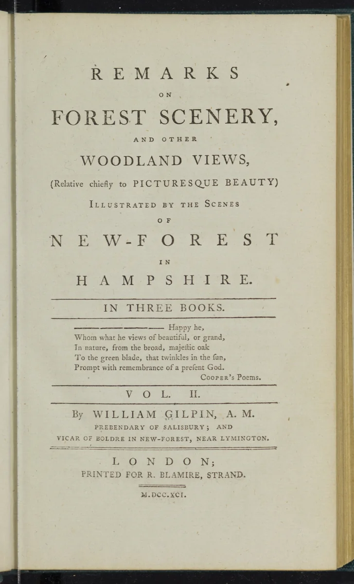 Remarks on forest scenery, and other woodland views, (relative chiefly to picturesque beauty) : Illustrated by the scenes of New-Forest in Hampshire by William Gilpin, artwork, 1791