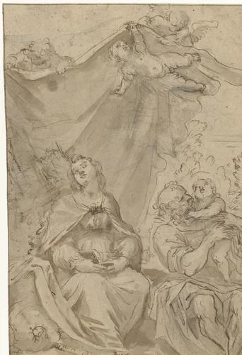 Rest on the Flight into Egypt by Unknown, drawing, 1565-1619
