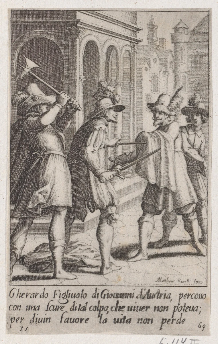 Gherardo, from Scelta d'Alcuni Miracoli e Grazie della Santissima Nunziata di Firenze (Selection of Some Miracles and Graces that Occurred in the Church of the Annunziata in Florence) by Jacques Callot, print, 1611-1619
