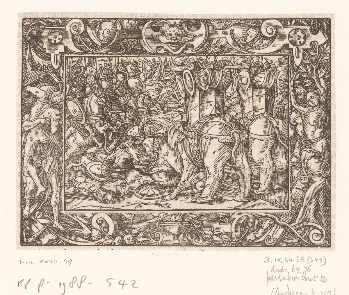 Romeinen verslaan Hasdrubal by anonymous, print, 1574