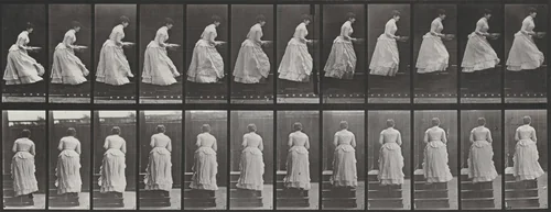Plate Number 95. Ascending stairs with a basin in hands by Eadweard Muybridge, photograph, 1887