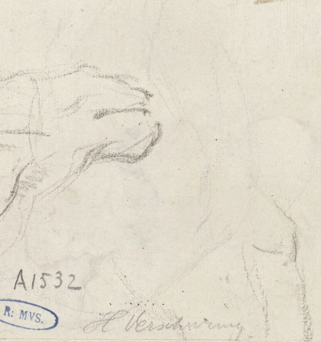 Schetsen van het hoofd van een paard by Hendrik Verschuring, drawing, 1637-1690