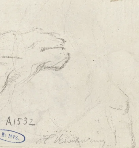 Schetsen van het hoofd van een paard by Hendrik Verschuring, drawing, 1637-1690