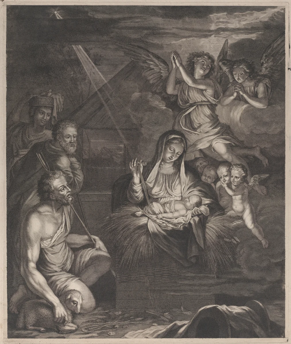Adoration of the shepherds by anonymous, print, 1550-1600