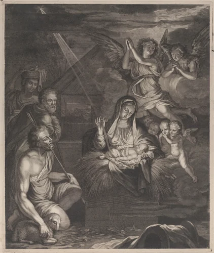 Adoration of the shepherds by anonymous, print, 1550-1600