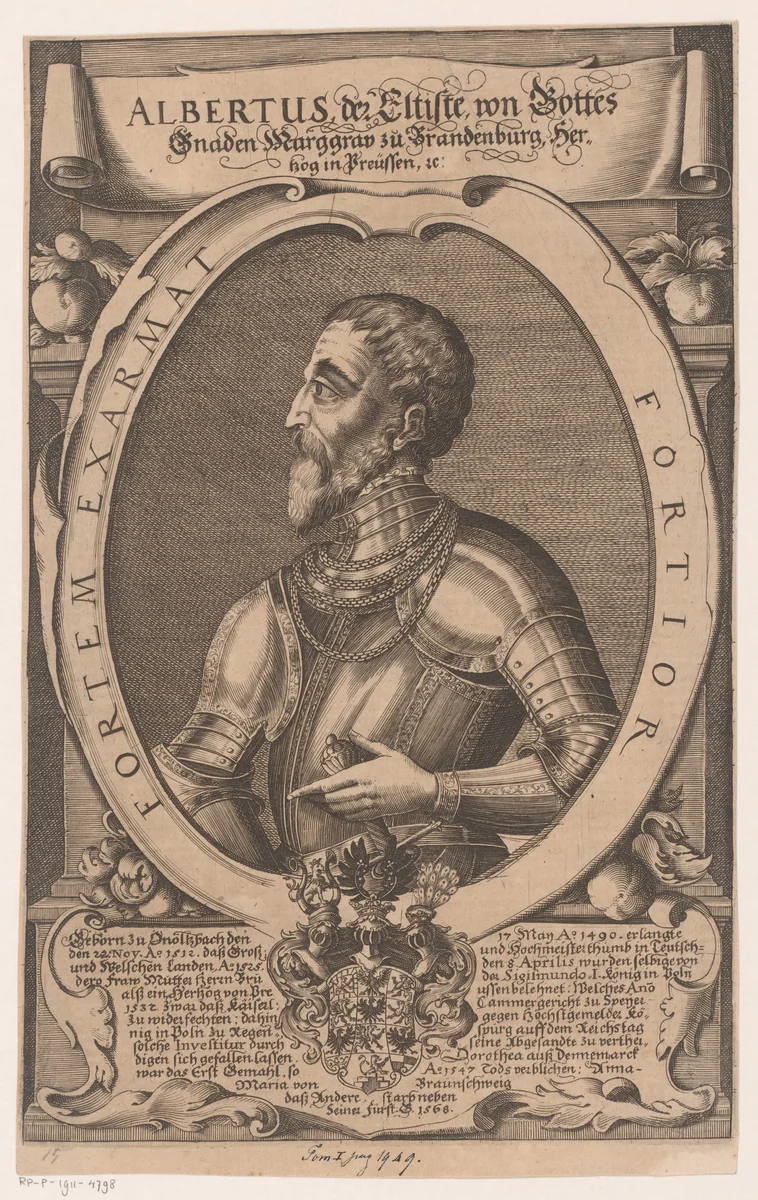 Portret van Albrecht van Brandenburg-Ansbach, hertog van Pruisen by Peter Troschel, print, 1630-1670
