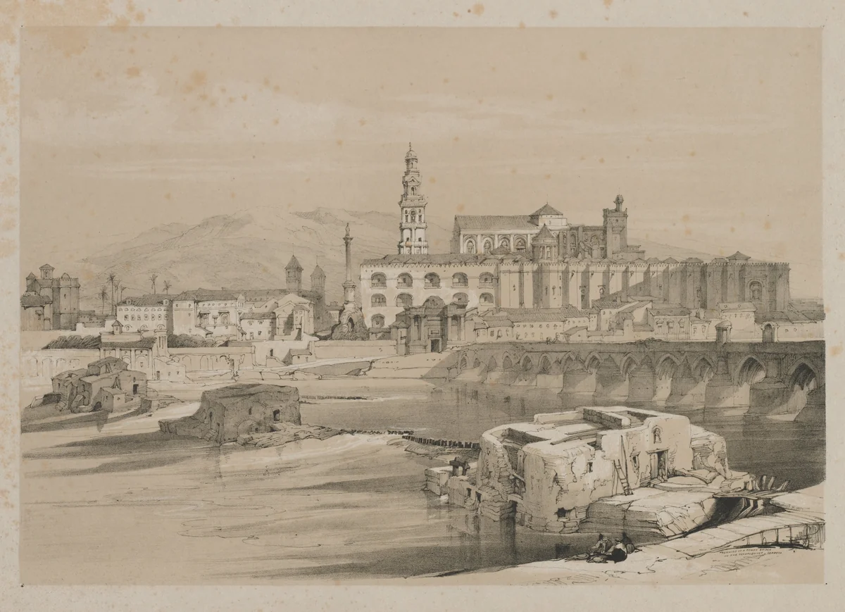 Picturesque Sketches in Spain: Remains of a Roman Bridge on the Guadalquiver, Cordova by Thomas Shotter Boys, print, 1837