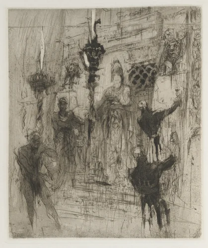 Herodias: Frontispiece, Herodias appeared, coiffed in an Assyrian mitre to which a chin strap was attached to the front by William Walcot, print, 1928