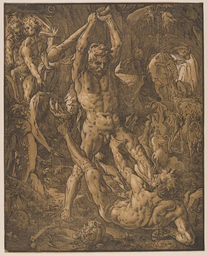 Hercules and Cacus by Hendrick Goltzius, print, 1588