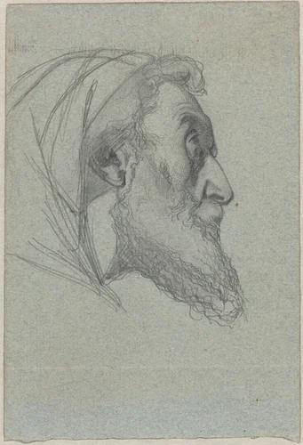 Bearded Man in Profile (recto) / Woman Looking Up (verso) by Alexandre Bida, drawing, 1823-1895