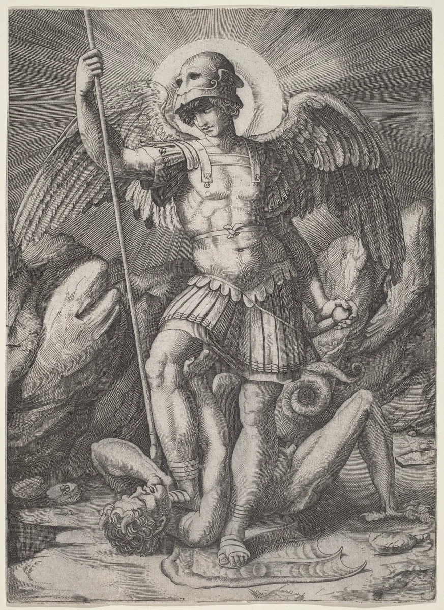Saint Michael by Marco Dente, print, 1515-1525