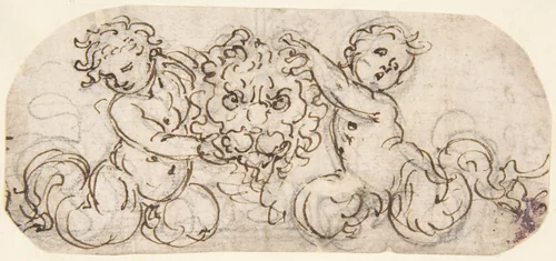 Design for a Lion's Head flanked by Satyrs by Giovanni Battista Foggini, drawing, 1652-1725